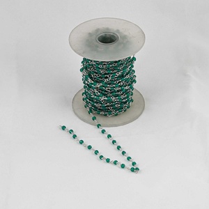 N.N. Exports 3-4mm Natural Green Onyx Faceted Rondelle Beads Handmade <b>Silver</b> Plated Rosary Chain Boho Style <b>Wire</b> Wrapped Jewelry - Product Image 4