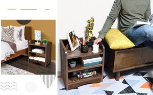 โต๊ะข้างเตียงทันสมัยพร้อมชั้นวาง 3 ชั้น โต๊ะข้างเตียงไม้สำหรับจัดเก็บ/โต๊ะตกแต่งบ้าน/โต๊ะกาแฟ/โต๊ะข้างโซฟา - Product Image 3