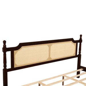 Lit en bois King Pine Espresso avec tête et pied de lit en rotin, plateforme centrale améliorée - Product Image 3