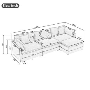 Divano Moderno di Lusso a Forma di L in Ciniglia da 285 cm con 5 Cuscini e Pouf per Soggiorno - Product Image 2