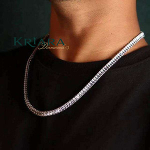 Emerald Cut Lab Grown Diamond <b>Statement</b> <b>Necklace</b> S925 Silver Rhodium Plated Channel Setting Link Chain Men's Luxury Jewelry - Product Image 2