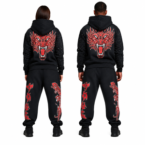 Ensemble survêtement premium personnalisé pour homme, sweat à capuche et pantalon de jogging oversize, motif graphique, délavage vintage, style streetwear, marque privée OEM - Product Image 2