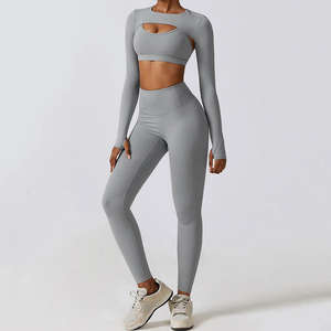 New Yoga Set Women 3 Piece Fitness Sportswear Long Sleeve Zip up Tops High Waist Gym Legging <b>Workout</b> Outfit with <b>jacket</b> - Product Image 4
