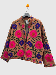Veste en coton brodée à la main à motifs floraux, manches longues, col mandarin, style Prairie Chic, pour adulte, printemps, grande taille - Product Image 4
