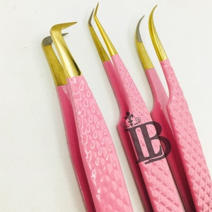 แหนบต่อขนตาสแตนเลสอย่างดี รุ่นยอดนิยม สีดำชมพูไล่เฉด แหนบโค้ง 45 องศา - Product Image 5