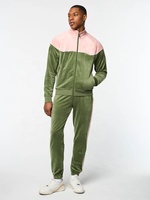 Ensemble deux pièces veste zippée et pantalon à cordon en velours de marque personnalisée pour les hommes grands et grands survêtement d'hiver à blocs de couleurs pour hommes