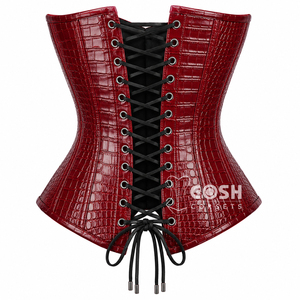 Corsé de piel auténtica de cocodrilo color burdeos con cierre de busk, soporte firme, faja moldeadora para mujer, talla grande, estilo otoño - Product Image 4