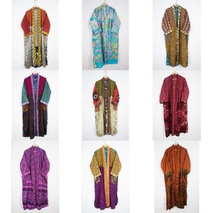Designer Floral Print Vintage Silk Sari Kimono Robe Casual Summer Intimates Beach Nightgown Floor-Length Kimono Robe - Product Image 2