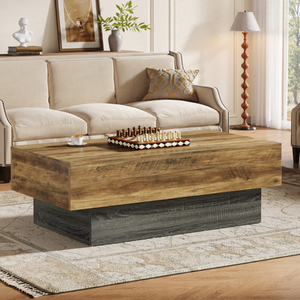 <b>Rustic</b> Modern 55-Inch Rectangular <b>Coffee</b> <b>Table</b> with Solid Wood and Grey Base for Living Room, Hotel Lobby, Reception Furniture - Product Image 1