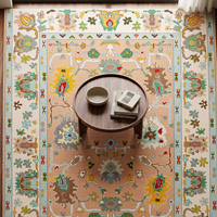 Tapis Oushak de luxe en laine nouée à la main, couleur pêche ivoire, motif floral classique, tissage plat doux, durable, pour salon et chambre à coucher