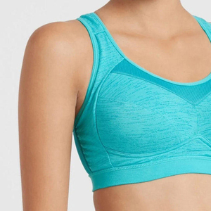 Women's Turquoise Scoop Neck <b>Racerback</b> Sports <b>Bra</b> Medium Support Yoga Wear Breathable Spandex Polyester Mesh Detail - Product Image 3