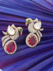 Amaira Jewels Peacock Design 22K Gold Plated Luxury <b>Stud</b> <b>Earrings</b> Crystal Rhinestones Women Vintage Party Gift Jewelry Rajasthan - Product Image 5