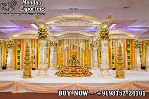 Mandap de mariage en fibre à double poteau, Mandap de mariage indien élégant, Décoration de Mandap de mariage hindou traditionnel, Décoration d'événements en Caroline du Sud - Product Image 6
