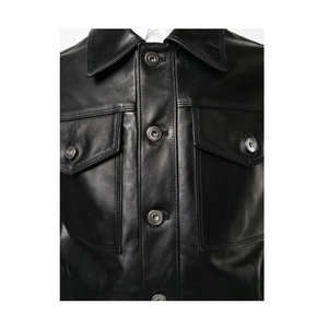 2026 Men's Black <b>Leather</b> <b>Jacket</b> Turn-down Collar Button Closure Workwear Style Regular Fit Eco-Friendly <b>Jacket</b> For Sale - Product Image 2