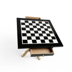 Luxury Wooden <b>Chess</b> <b>Table</b> Set with Storage Drawer Premium Black and White <b>Chess</b> <b>Board</b> Furniture for Home Game Room Office Decor - Product Image 2