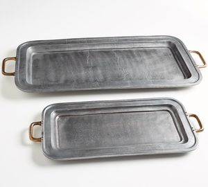 Modern Matte Silver Metal Serving Paddle Tray Long Rectangular <b>Aluminum</b> Serving Board with Handle Industrial Style Appetizer - Product Image 5