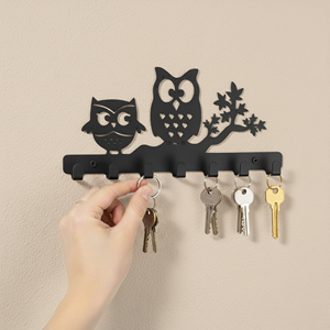 Porte-clés mural décoratif en métal de qualité supérieure en forme de hibou, organisateur mural pour l'entrée de la maison, le salon ou le bureau - Product Image 1