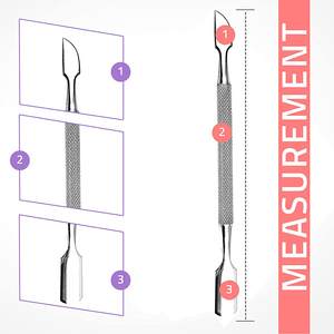 Empujador de cutículas de alta calidad con acabado espejo, diseño de doble punta, acero inoxidable, cuchilla angular profesional. - Product Image 2