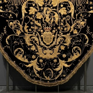 Bandera Bordada a Mano de Terciopelo Negro con Bordado Floral Dorado, Bandera Decorativa Litúrgica Barroca Personalizada para Colgar - Product Image 4