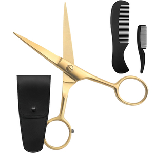 Ensemble de ciseaux et peigne pour barbe et moustache pour hommes, 5,5 pouces, acier inoxydable, lame tranchante, outil de coiffure pour barbe, kit avec logo personnalisé et étui de voyage - Product Image 4