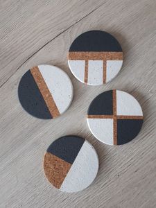 Modern <b>Ceramic</b> <b>Coasters</b> Square Black White Gold Geometric Design Non-Slip Mats & Pads - Product Image 5