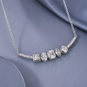Collier de luxe en or blanc 14 carats avec diamants de laboratoire multiformes, pureté EF, pendentif princesse, émeraude, ovale, marquise, rond - Product Image 1