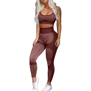 Vibration Dampening Yoga Set <b>Women</b> High Support Sports Bra High Waist Leggings with Pockets Butt Lift Seamless Nylon Spandex - Product Image 1