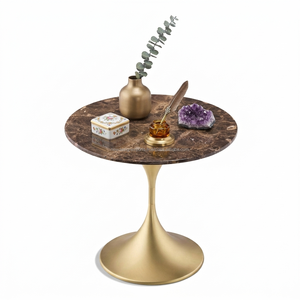 Mesa Auxiliar de Mármol Emperador Marrón Hecha a Mano con Base Acanalada de Latón Dorado, Mesa de Centro Compacta para Hogar y Hotel, Venta al por Mayor - Product Image 5