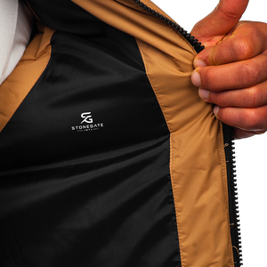 Custom <b>Men</b> Two Tone Puffer <b>Vest</b> Camel Brown <b>Black</b> Yoke Stand Collar Padded <b>Vest</b> Horizontal Quilted Sleeveless Jacket Wholesale - Product Image 4