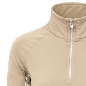 Camiseta Deportiva Beige para Mujer con Cierre de Cremallera, Panel Lateral Floral en la Manga, Manga Larga, para Running, Entrenamiento y Deportes - Product Image 3