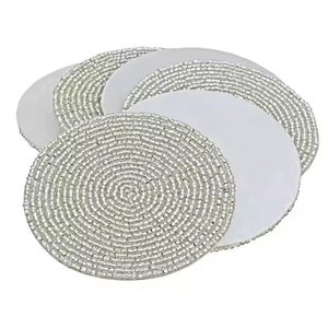 Elegant Glam Style Hand Beaded Coffee Mug Coasters Artisan Craft <b>Table</b> <b>Protection</b> for Kitchen Decor - Product Image 1