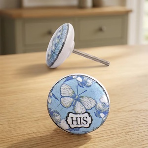 Bouton de meuble rond en céramique, motif papillon bleu, His Label, moderne, écologique, poignée de tiroir pour chambre à coucher - Product Image 4