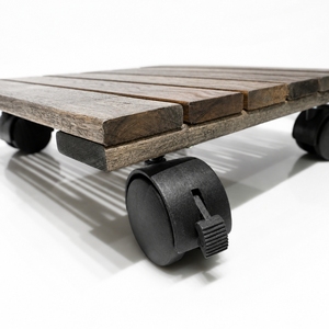 Porte-plantes carré en bois d'acacia de haute qualité, style vintage, avec revêtement PU, roulettes verrouillables à 360 degrés, pour la maison et le jardin - Product Image 3