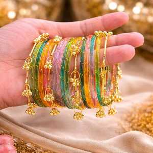 Trendy Bright Multi Traditional Kashmiri Glass <b>Bangles</b> with Emerald Cut Pearl Customized Colors Anniversary Jewellery - Product Image 3