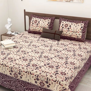 Parure de draps en coton 100 % imprimé au bloc artisanal, taille King, avec housse de coussin - Product Image 1