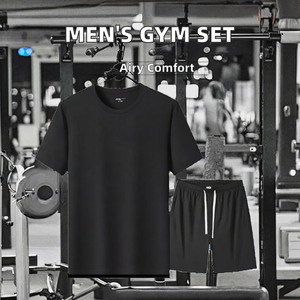 Conjunto Deportivo de Verano para Hombre, Transpirable, de Poliéster y Algodón, Camiseta y Pantalones Cortos de Punto, Ropa Casual para Gimnasio, con Logotipo Personalizado - Product Image 2