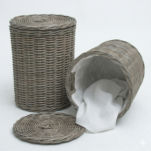 Wholesale Wicker Laundry <b>Basket</b> Round Eco friendly Rattan Storage Bin for Hotel & Resort Handwoven Dirty Clothes Organizer - Product Image 4