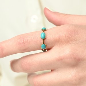 18K Solid Gold Turquoise Eternity Band White Gold Plated <b>Resizable</b> <b>Ring</b> - Product Image 1