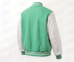 Chaqueta Varsity Verde Menta para Hombre, Estilo Casual con Botones al Frente, Corte Regular, Color Sólido, Cuello Camisero - Product Image 3