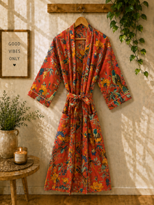 Kimono Floral para Mujer, Algodón, Estilo Boho, para Playa, Estampado, Cuello en V, Cierre con Cordón, Transpirable, Ligero, para Resort - Product Image 2