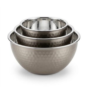 Handmade 26 cm Satin and <b>Mirror</b> Set Three Sangam Hammered Nesting Mixing Bowl SS304 SS <b>Boxed</b> Home Decor From 'H' - Product Image 1