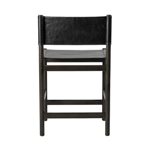 Chaise de bar moderne en bois massif noir avec siège et dossier en cuir PU, tabouret de comptoir minimaliste - Product Image 5
