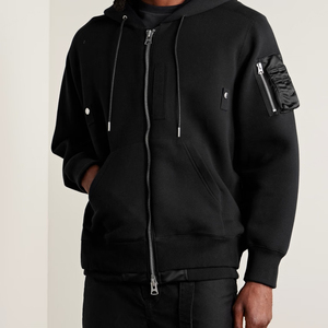 Men's <b>Black</b> <b>Zip</b>-Up <b>Hoodie</b> Cotton French Terry Casual Hooded Sweatshirt with Pockets and Sleeve Zipper Detail - Product Image 3