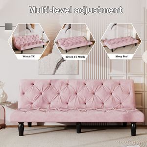 Sofá Cama de Terciopelo Rosa de 66 Pulgadas para Salas de Estar Familiares, Apartamentos y Dormitorios, Fácil Transformación en Cama, Elegante Mueble para el Hogar - Product Image 5