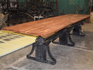 Industrial Crank Adjustable height Dining Table Solid acacia Wood Top Restaurant hotel Hospitality Farmhouse table - Product Image 3