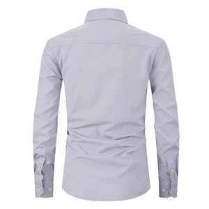 เสื้อเชิ้ตเดรสแขนยาวลายจุดสีชมพูสำหรับผู้ชายรุ่นล่าสุด ทรงเข้ารูป ปกคอพับ ผ้าฝ้ายป๊อปลิน กันยับ ดีไซน์สมาร์ท เหมาะสำหรับใส่เป็นทางการ - Product Image 4