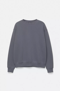 <b>Men's</b> Oversized Long Sleeve O-Neck Sweatshirt Solid Color Casual Knitted 100% Cotton Regular Fit Gray available in various color - Product Image 2