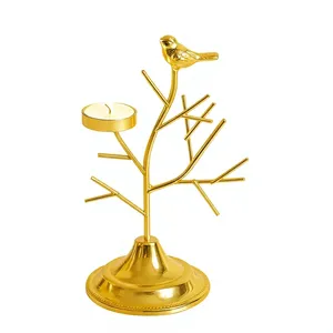 Gold Brass Bird Tree T-Light Candle Holder Decorative <b>Tea</b> Light <b>Stand</b> for Home Decor Table Centerpiece - Product Image 1