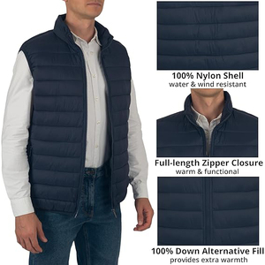 <b>Men</b> Quilted <b>Gilet</b> Dark <b>Navy</b> Puffer Vest Nylon Shell Insulated Baffle Stand Collar Wholesale OEM - Product Image 5