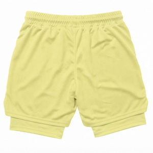 Vêtements de sport pour hommes, respirants, en tissu maille double couche jaune personnalisé, 100% polyester, tissu peigné, taille élastique, pour la gym et le fitness - Product Image 2